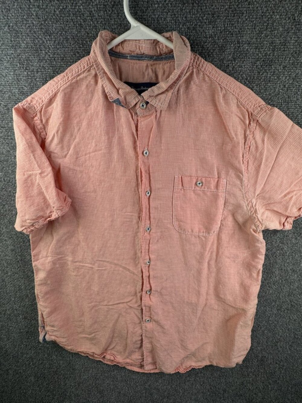 Tommy Bahama Linen Tencel Blend Button Up Shirt Short Sleeve Men Orange Check